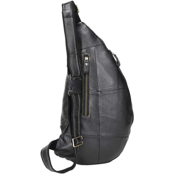 NEW Black Leather Genuine Cowhide Leather Sling Crossbody Bag - Picture 3 of 6